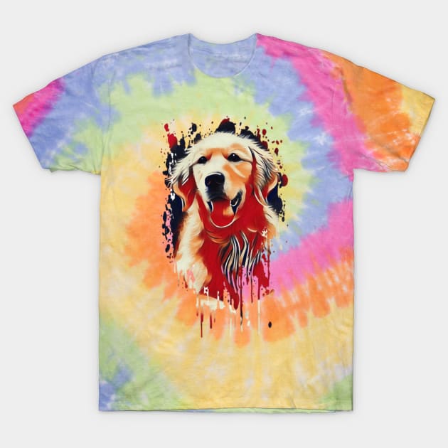 Golden retriever Tie Dye dog art design T-Shirt by BostonBulldog